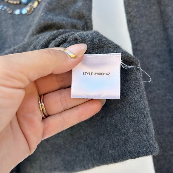 Tory Burch Cashmere Beaded Necklace Sweater Gray Grey Jewels XS Holiday Festive - Picture 8 of 9